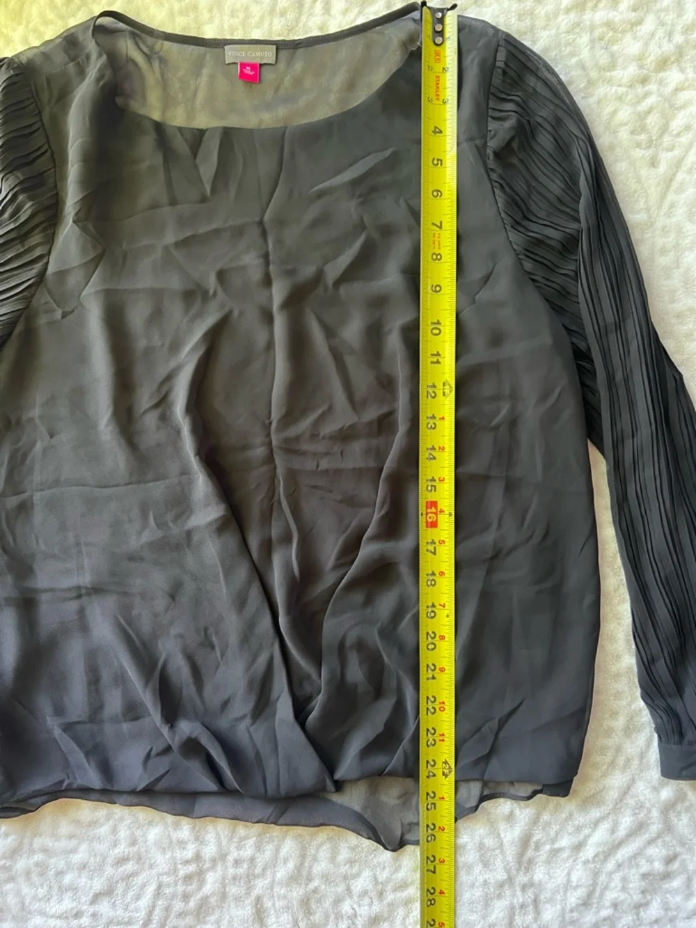 Vince Camuto Elegant Black Scoop Neck Sheer Blouse With Pleated Sleeves |Size XL - Picture 5 of 8